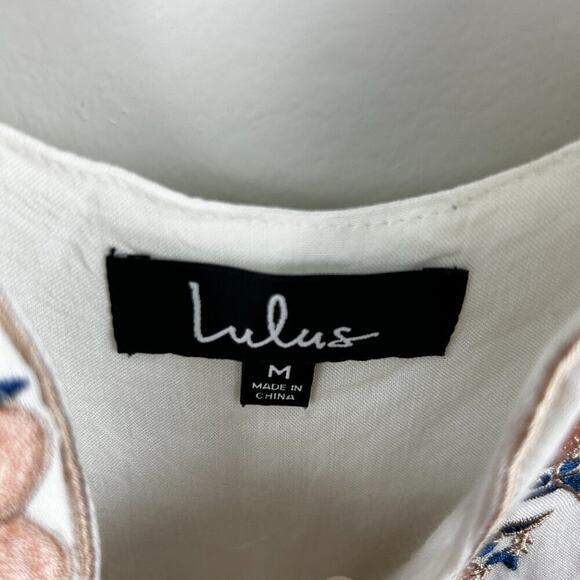 Lulus Womens medium Ivory & Pink floral Fully Lined Strap Boho Mini Dress - Picture 4 of 7